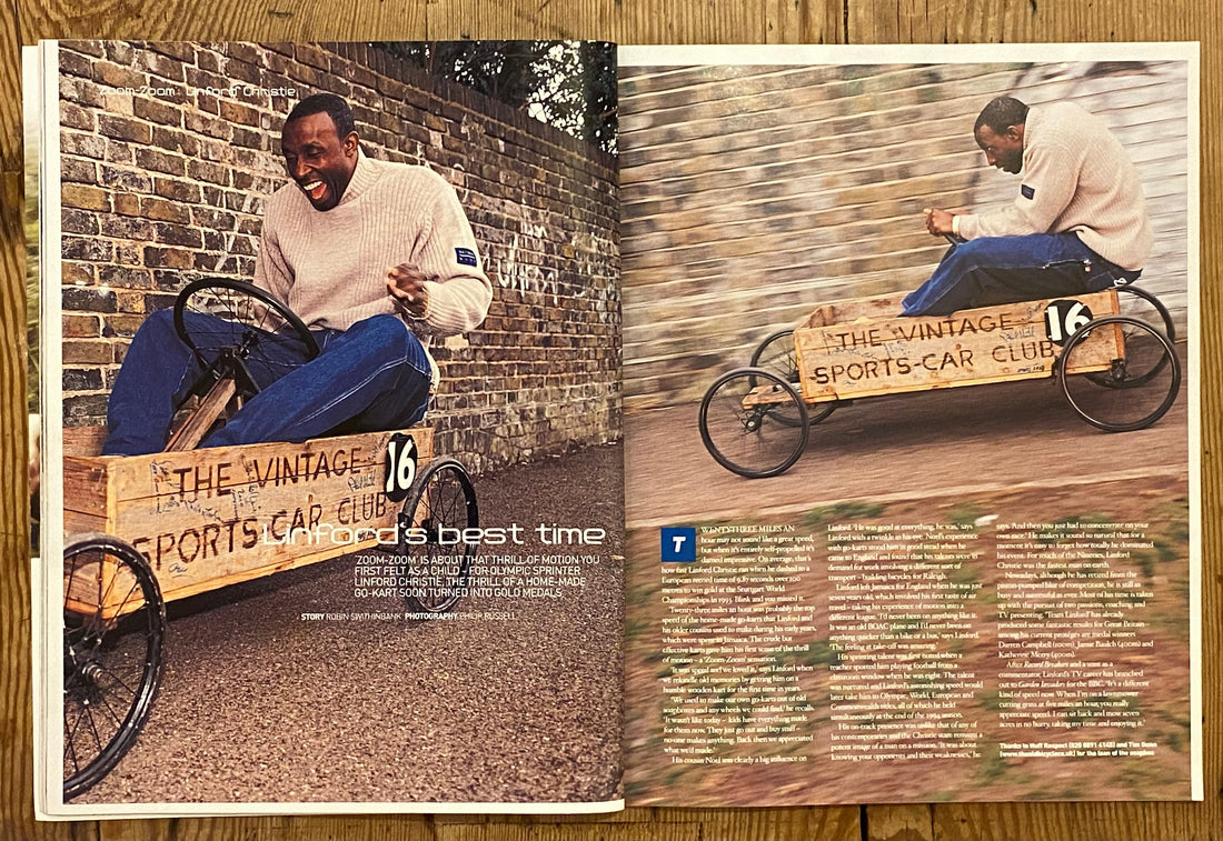 Mazda Magazine. 2003. Linford Christie and the Gunn & Co Soapbox Racer.