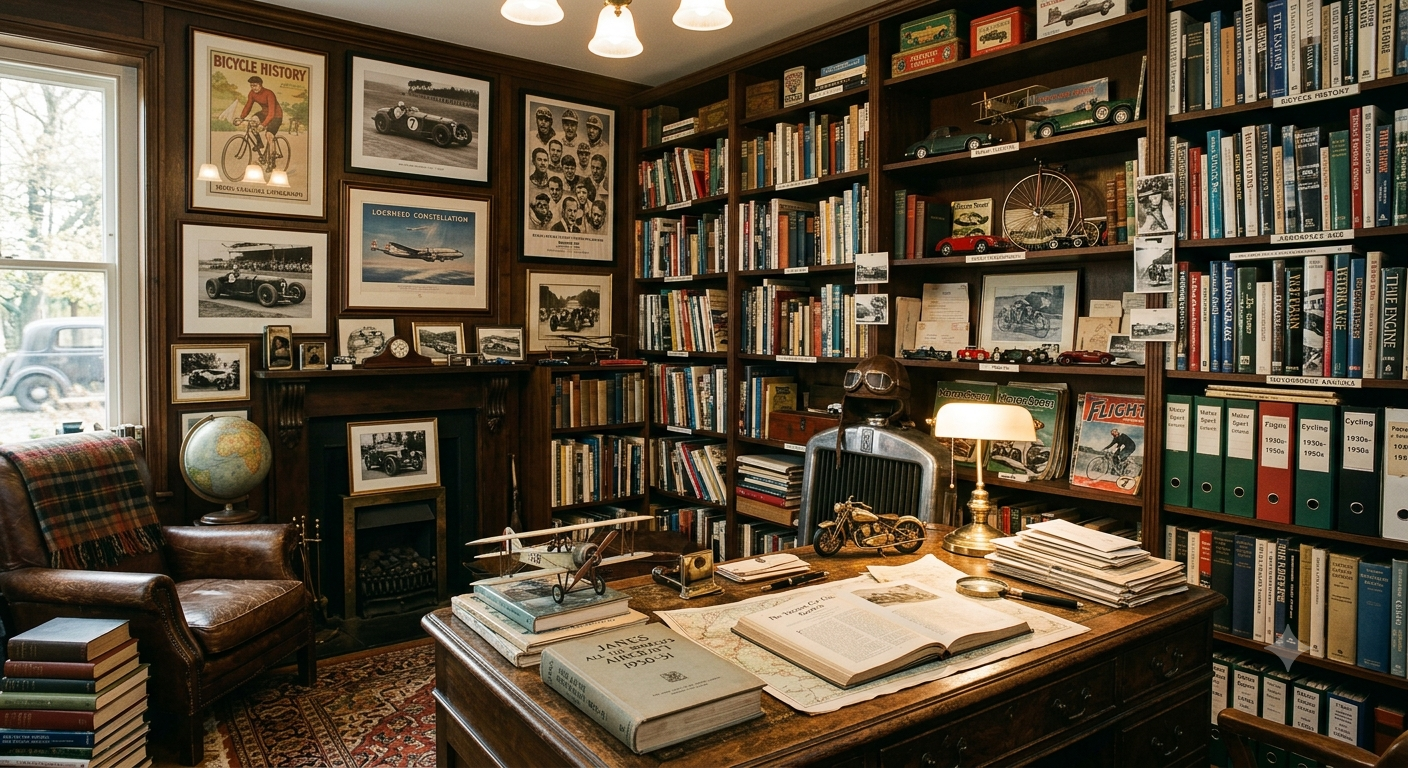 Gunn and co showroom vintage bicycle and car books, art and photos. 