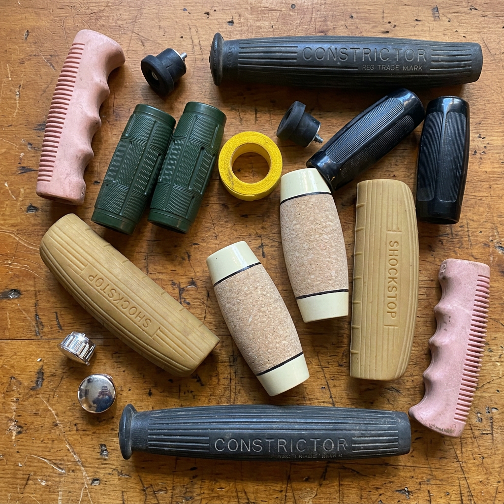 Your bicycle grips and bar-end plugs with a warm wooden workbench setting