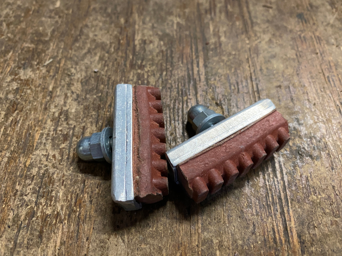 Vintage Racing Bike 45Mm Alloy And Salmon Rubber Brake Blocks. (Pr) Nos Blocks